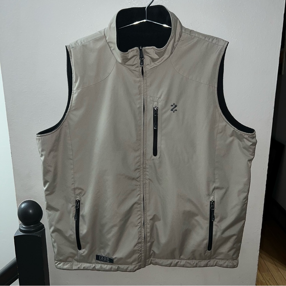 IZOD Men’s XL Beige Full Zip Performance Fleece Lined Vest Jacket